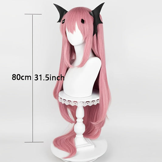 1pc Anime Inspired Lotus Pink Tiger Clip Wig, Double Ponytail, Long Straight Hair, Heat Resistant, Buckle Net Cap, Cosplay Festive Dress Up Wig for Party Gatherings and Everyday Use SS69