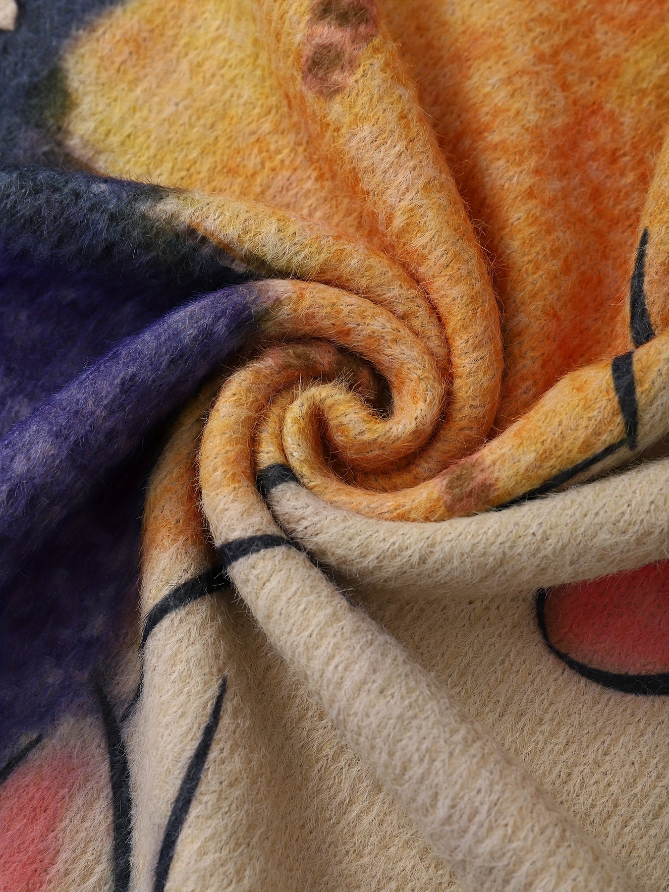 Valentine's Day Women's Mink Sweater - Cat Cartoon, White Flower Pattern, Casual Round Neck Long Sleeve Top SS69