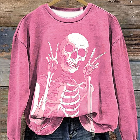 Women'S Casual Sweatshirt, Women'S Long-sleeved Round-neck Sweatshirt, Fashion Print, European And American Women'S Casual Top, Digital Printing For All Seasons, Halloween SS69 19.69 Pink Color / XXL