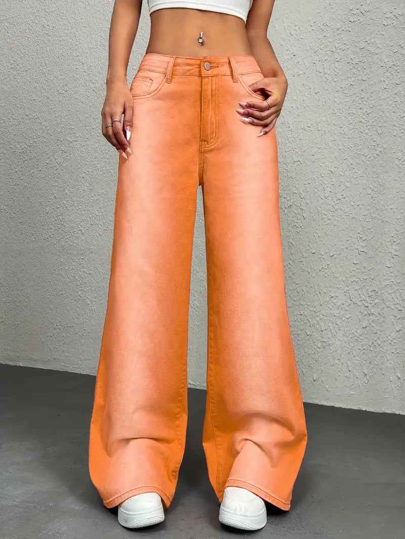 Women's 3pcs Novelty Pants, Macaron Color, 2025 Fall/winter New Arrival, High-waisted Straight-leg Jeans, And Loose Fit, Extremely Versatile, Comfortable And Body-hugging, Suitable for s And Casual Occasions