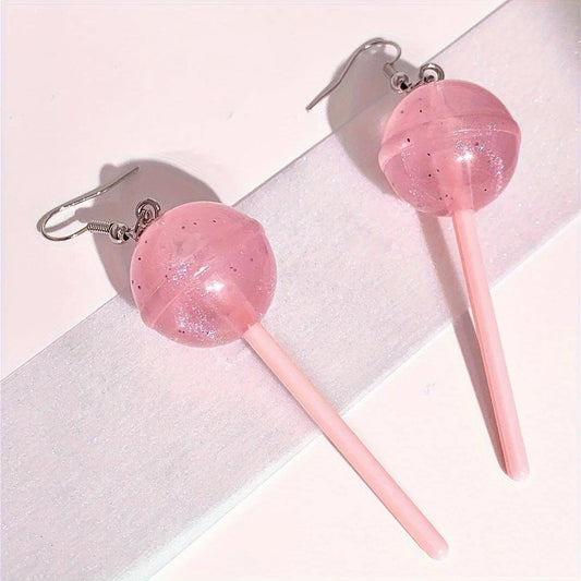 1 Pair Of Y2k Style Drop Earrings Pink Lollipop - SS69