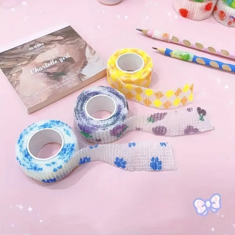 10pcs Cute Elastic Adhesive Bandages, Breathable Self-Adherent Wrap Tape for Sports Strains, Universal Size, Non-woven Material, Variety Patterns SS69