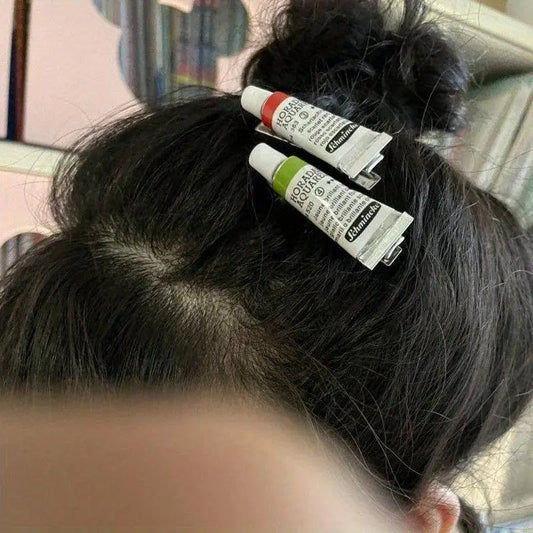 14+ Cute Hair Clips for Girls, Artistic Paint Tube Design Resin Hair Accessories, Solid Color Fashion Barrettes, Quirky Hair Decor Set of 3 Pieces SS69