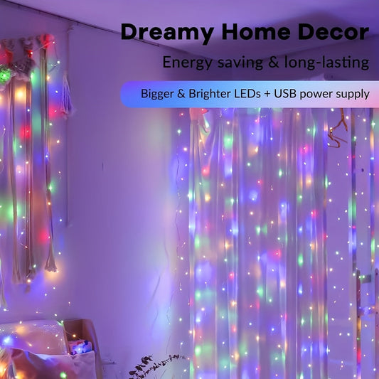 Loyyz 300/200/100LED Vintage Multi-Color Fairy Curtain Lights - USB Plug-in Indoor/Outdoor Hanging Decor for Christmas, Weddings, Parties, Bedroom - Durable Plastic String Lights for Festive Ambiance, Lights for Decoration, P SS69