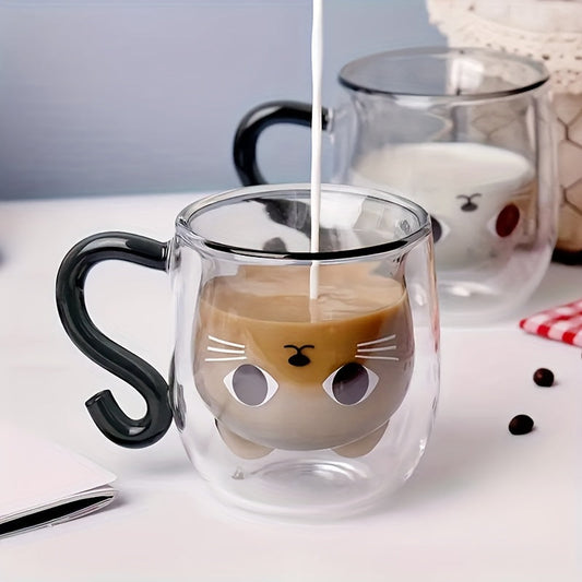 1 pc, cute kawaii cat coffee mug, insulated double wall glass, multi-purpose, reusable, perfect birthday/Christmas gift SS69