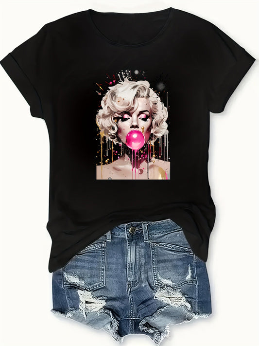 180g Women's Casual Crew Neck Short Sleeve T-Shirt, 100% Knit Fabric, All - Season Comfort Fit with Bold Pop Art Graphic Print, Round Neck Athletic Top for Adults, Everyday Tshirt | Artistic Fashion | Machine Washable, Ladies T - SS69