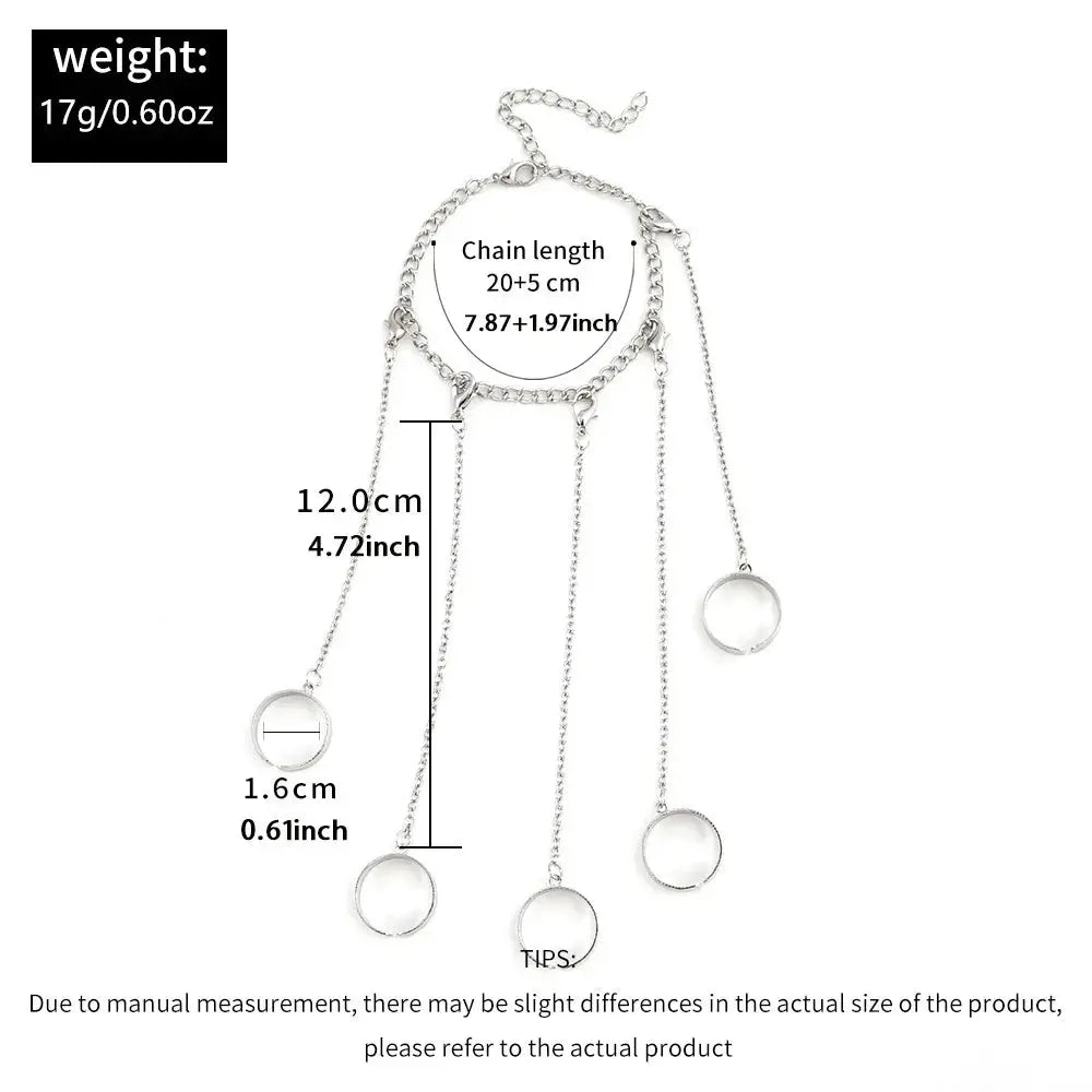 1Pc Ins Style Hiphop Punk Silver Color Ring & Bracelet Combo Five Finger Connected Mitten Rings For Women Daily Wear Or Party SS69