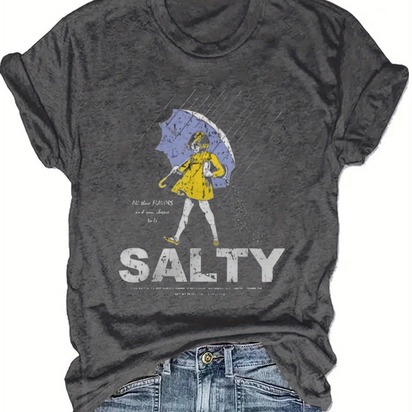 Salty with Umbrella Graphic Tee - Vintage Style Summer Beachwear for Trendy Women, Perfect for Vacation and Everyday Wear, ed T-shirt SS69 12.69 grey / XXL