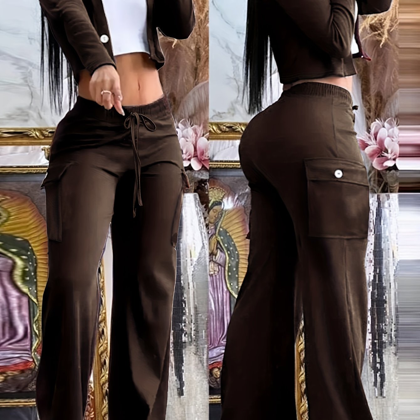 Women'S Stylish Green Two-Tone Knit Cardigan & Pants Set - Polyester Blend, V-Neck, Button-Up, Fall & Winter Casual Wear, Casual Wear|Trendy Casualwear|Polyester Blend - SS69