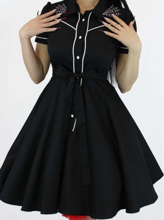 Women's Vintage Western Horse & Floral Print Shirt Dress - Retro Cowgirl Collared Button- Short Sleeve Midi Dress with Waist Tie Belt, Slim Fit A-Line for Spring Summer Fall Casual Outfits, Western Dresses SS69