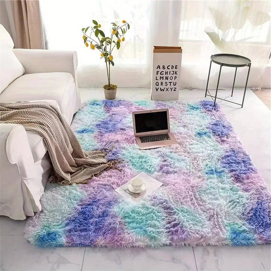 1pc Long Plush Fabric Gradient Rainbow Color Carpet Rug With Soft Thicken Sponge SS69