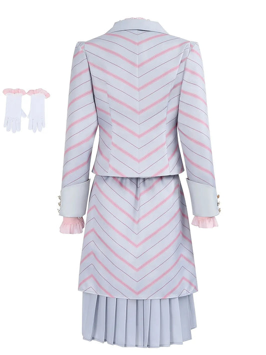 1set Polyester Cosplay Dress, Solid Color Striped Woven Suit with Stand Collar, Roleplay Costume for Women, All-Season Party Carnival Outfit SS69