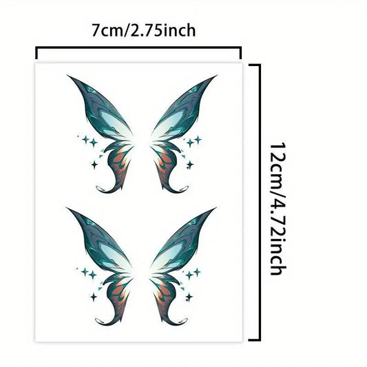2-Pack Butterfly Sparkle Temporary Tattoos for Face and Body, Waterproof Sweatproof, Versatile Placement for Women - Ideal for Nightclubs, Bars, and Stage Performances SS69