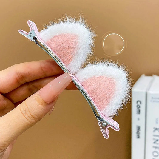2pcs Cute Plush Cat Ear Hair Clips For Girls, Adorable Furry Side Barrettes, Perfect Holiday Accessory SS69