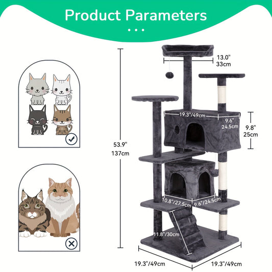 54/70" Multi-Level Cat Tree Tower with Scratching Posts & Cozy Condos, Space-Saving Indoor Cat Playhouse, Durable Plywood Construction, Fun Jumping Platforms, Multiple Colors Available for Cats SS69