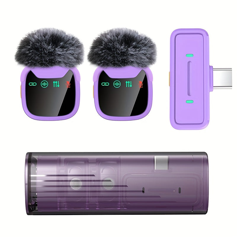 Professional Dual Wireless Lavalier Microphone with LED Charging Case, Suitable for Smartphones, Laptops, Recording Videos, Live Streaming, Interviews, and Blogs