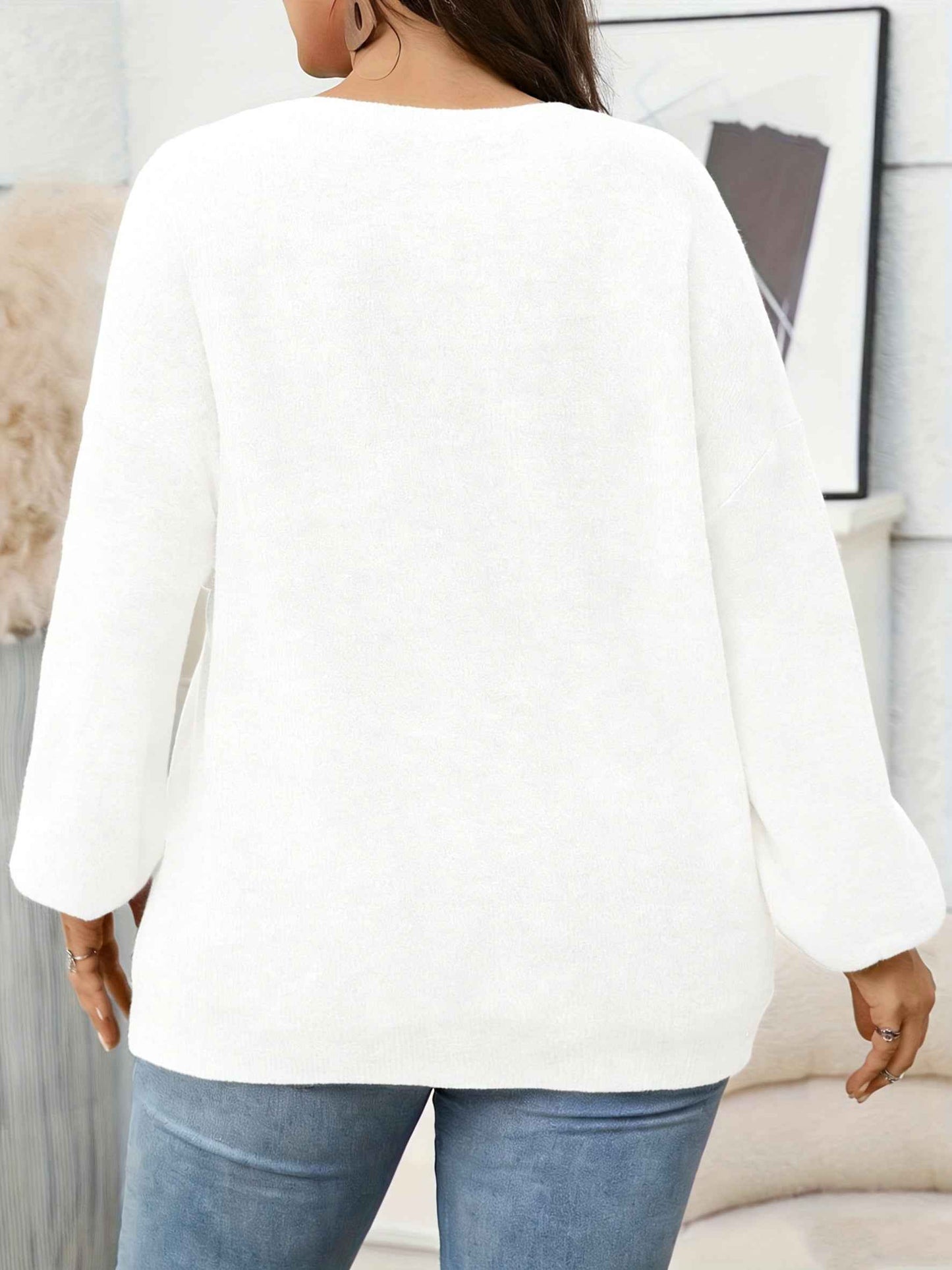 Plus Size - Women'S Solid Color Crew Neck Sweater | Casual Style, Medium Stretch Fabric, Ideal for Fall/Winter