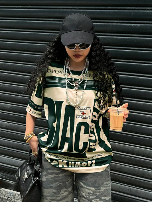 Youth Casual Crew Neck T-Shirt, Polyester 95% Elastane 5% Knit Fabric, All Over Print Short Sleeve Loose Fit Top for All Seasons SS69