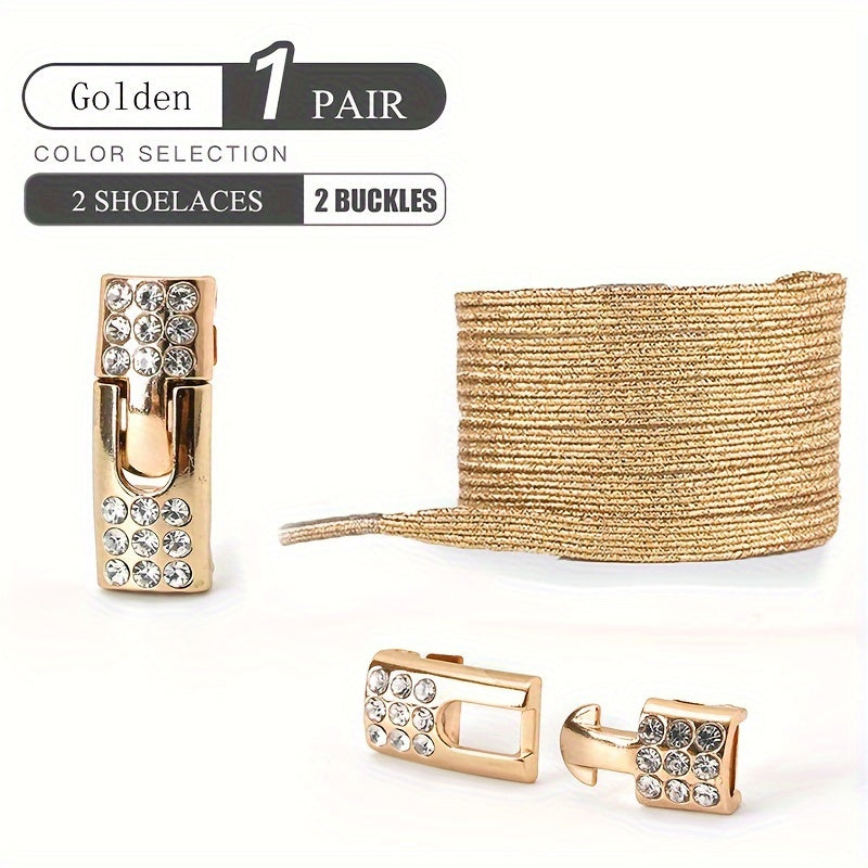 1pair Free-Tie Shoelaces With Rhinestone Buckles, Fashion Elastic Lazy Shoelaces For Sneakers Canvas Shoes Skate Shoes, Women & Men