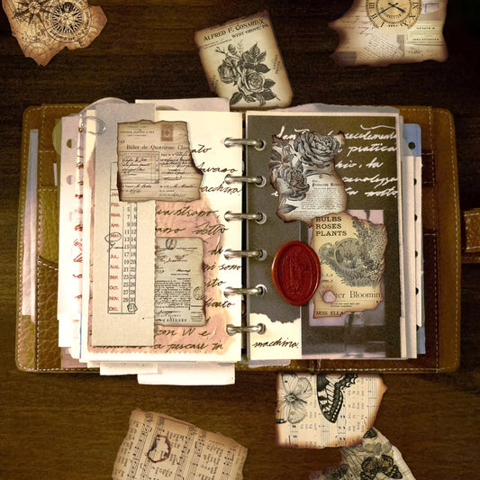 50 Pcs Vintage Burnt Stickers, Historical Creative Decorative Stickers for Scrapbook Junk Journal Collage DIY Crafts - SS69