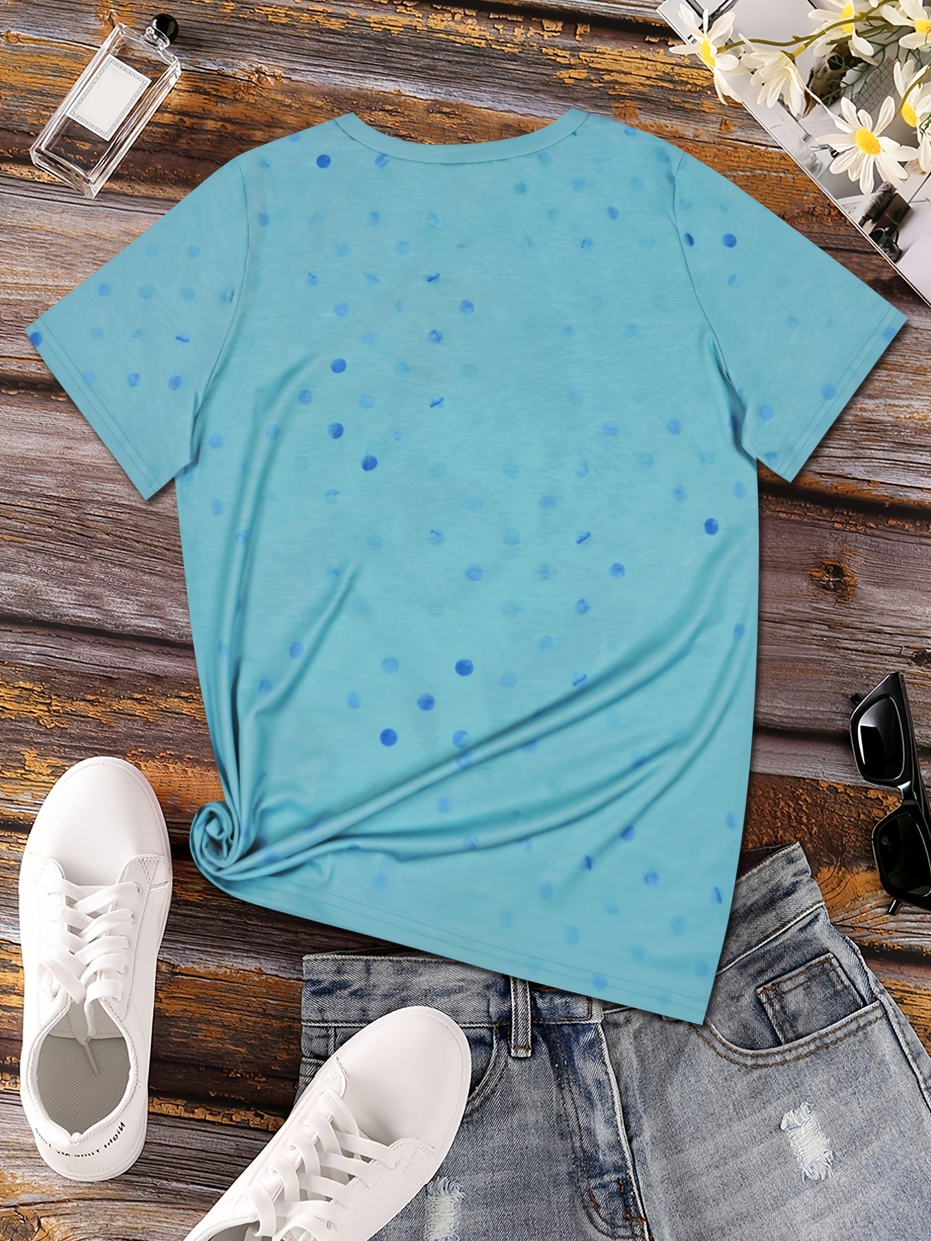 Women'S Casual Crew Neck Short Sleeve T-Shirt - Polyester & Spandex Blend, Breathable 3D Print with Elegant Portrait & Floral Bubble Graphic, All-Season Top for Casual Attire, Versatile Clothing | Playful Graphic Tee | Glossy SS69