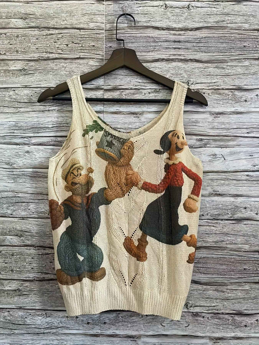 2D Printed Women's Fashion Off-Shoulder Trendy Anime Character Pattern Vest Style