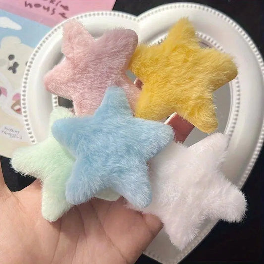 5pcs Y2K Inspired Colorful Star Plush Hair Clips - Cute Pentagram Barrettes for Girls SS69