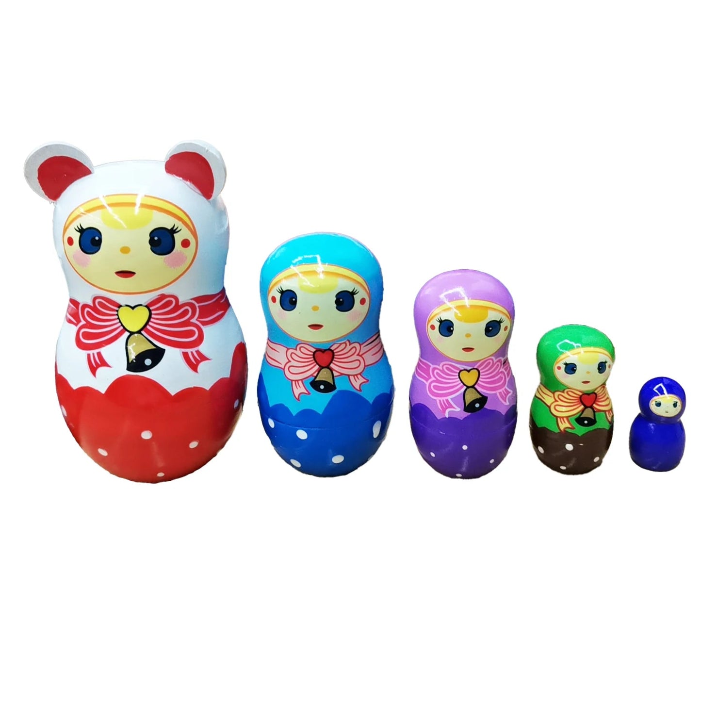 5PCS Montessori Nesting Doll Toy Wooden Russian Matryoshka Doll Hand Paint Toys Craft Toys Home Decoration Kids Christmas Gifts - SS69