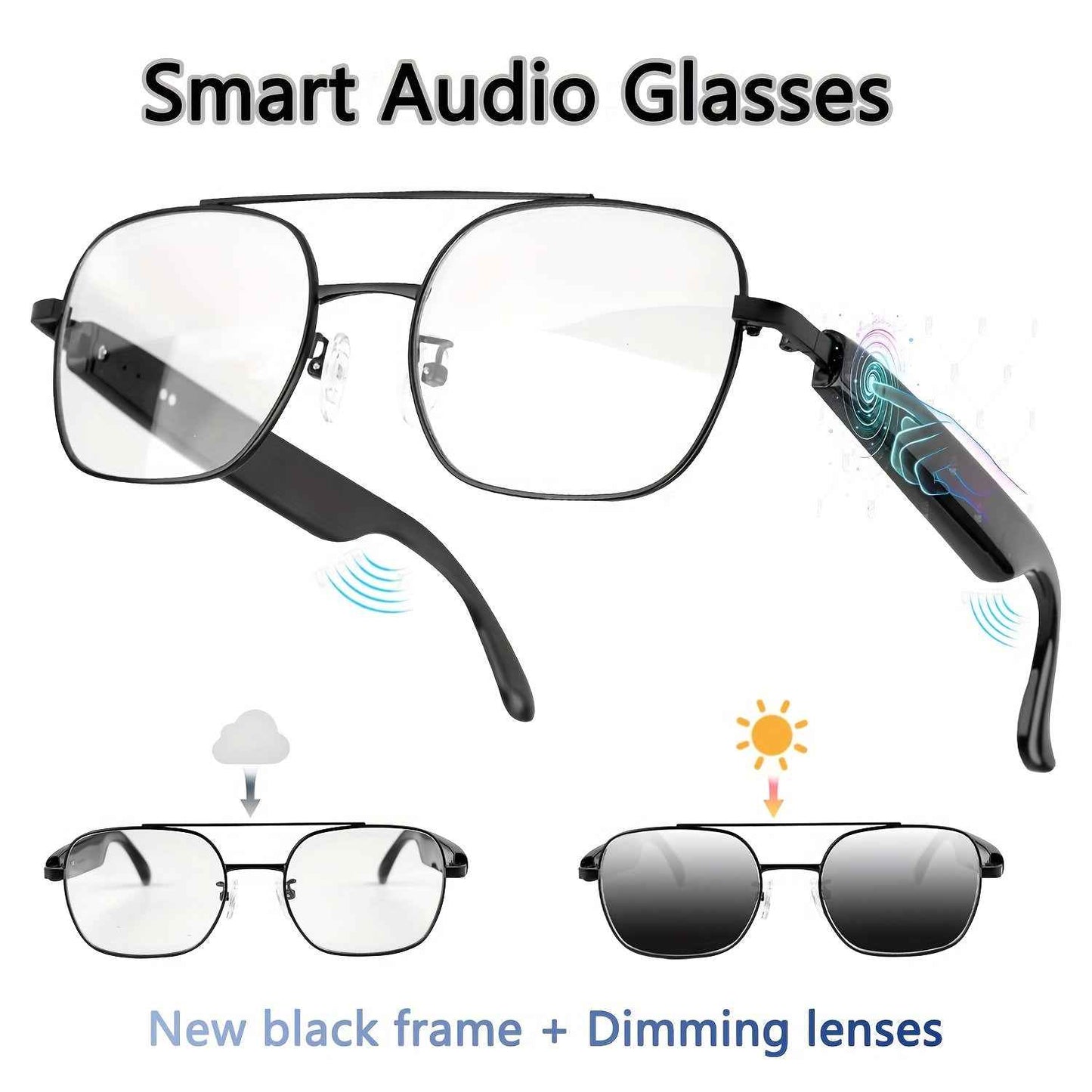 Smart Audio Glasses, New Smart Glasses with Automatic Dimming Lenses, Built-in Microphone and Speaker, High-Definition Voice Calling and Hifi Music Quality, Automatically Turning Into Fashion Glasses in Sunlight, Suitable for