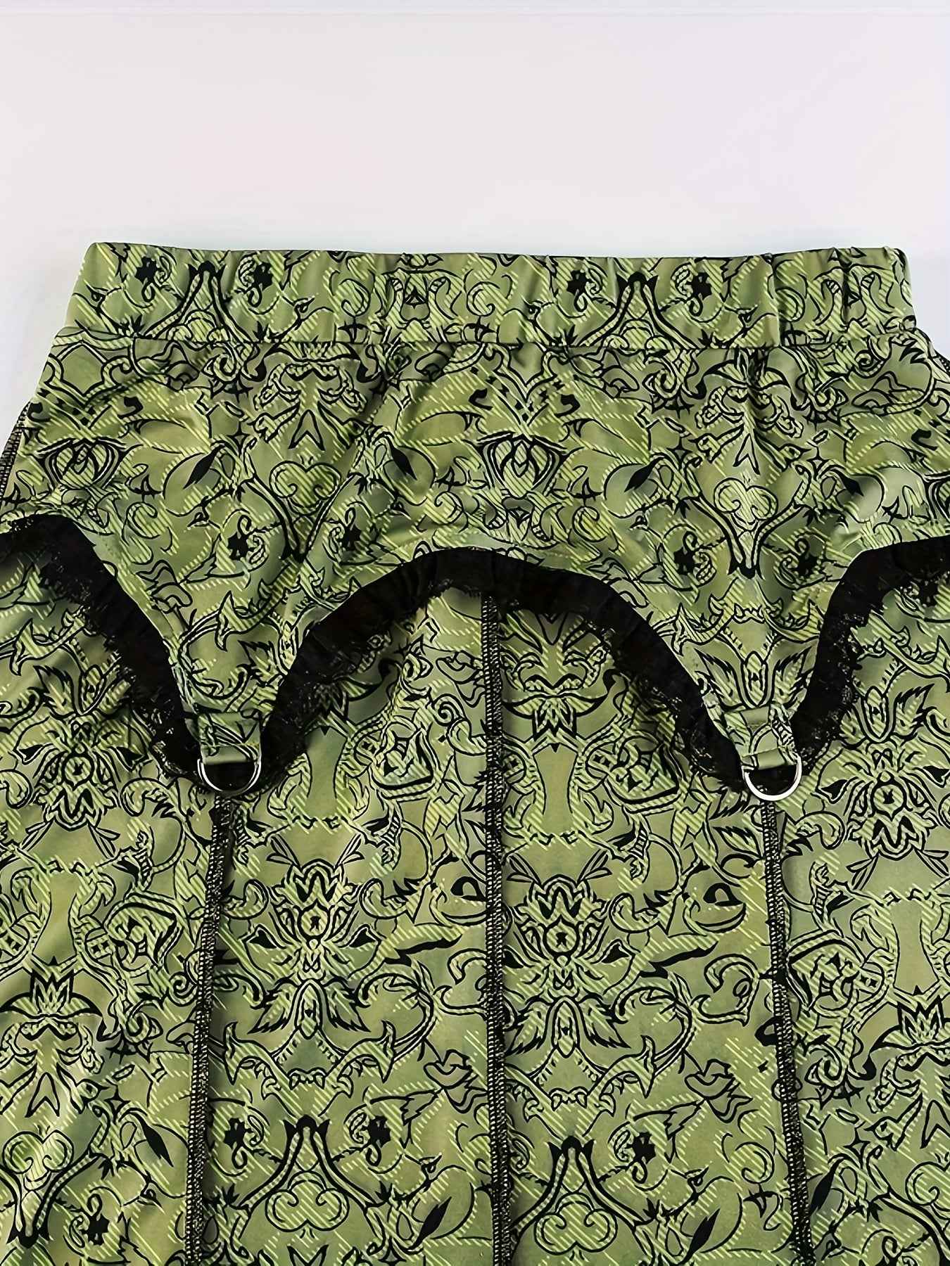 Graphic Print Lace Trim Mermaid Skirt, Elegant Slim Bodycon Skirt For Spring & Fall, Women's Clothing