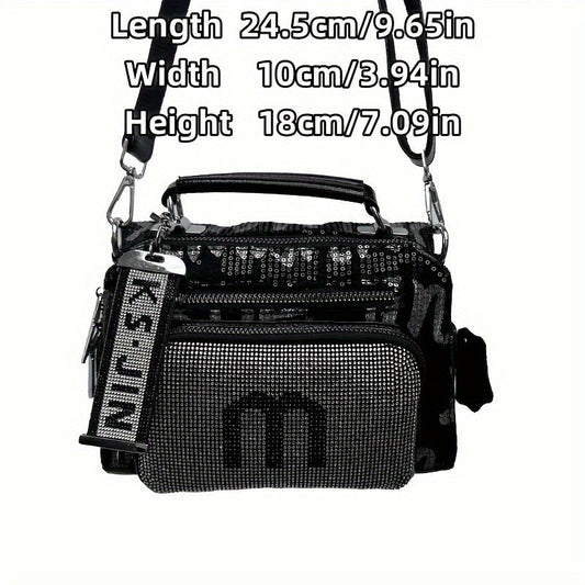 Spacious Rhinestone-Embellished Glamorous Women's Backpack - Adjustable Strap, Multi-Pocket Design, Comfort Grip Handle Crossbody Satchel for Special Occasions SS69