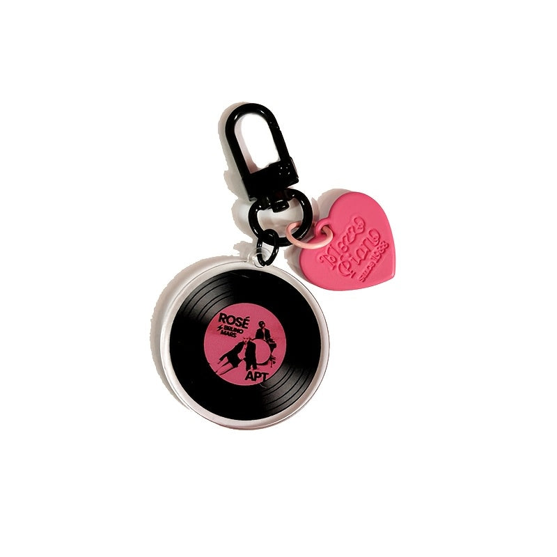 KPOP ROSE Solo APT Album-Inspired Acrylic CD Keychain, Round Vinyl Record Bag Pendant, Alphabet Design, Carabiner Clip, Decorative Ladies Key Ring, Celebrity Theme Accessory, Ideal for ROSIE Fans Collection & Valentine'S Day SS69