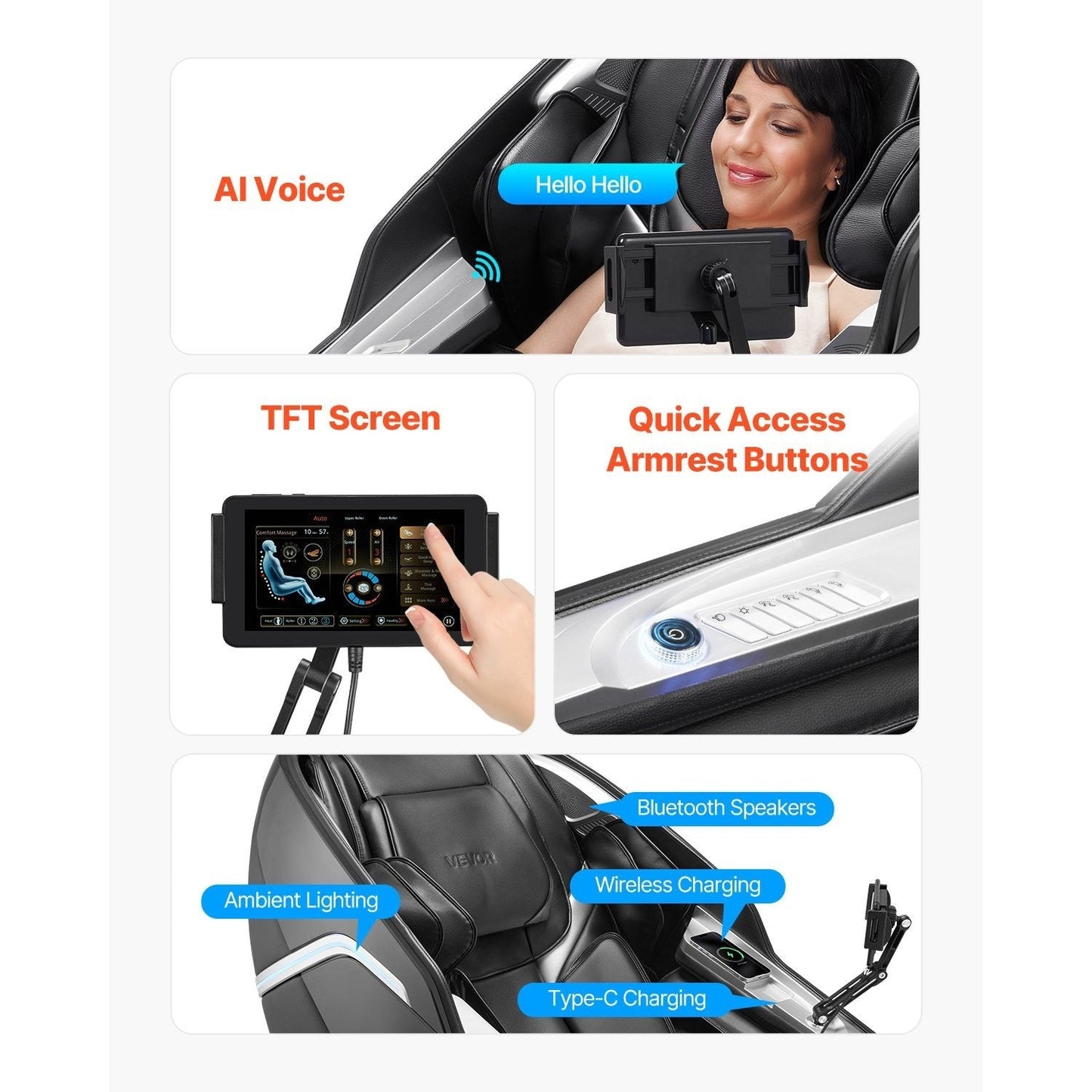 VEVOR Dual-Core 4D+3D Full Body Massage Chair, with Extended SL Track, Deep Yoga Stretch, Electric Extendable Footrest, TFT, AI Voice Control, Heat, Airbags, Armrest Controls, Wheels SS69