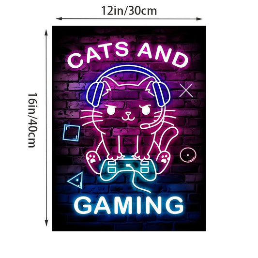 Room Decor 1pc Chic Cat and Neon Gaming Canvas Print Poster, Vibrant Wall Art Decor, Unique Creative Animal & Cartoon Themed Canvas Artwork, 30.48cm x 40.64cm with Frameless for Living Room, Bedroom, Office, Dining Room, Wate SS69