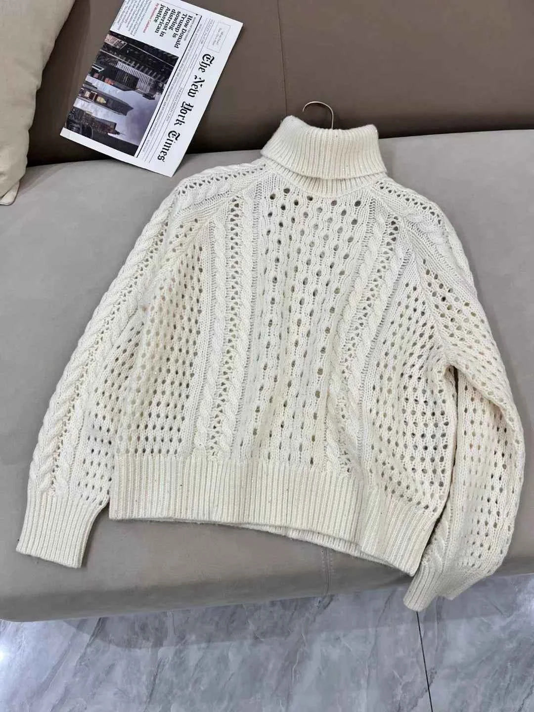 Casual merino wool sequined turtleneck collar pullover