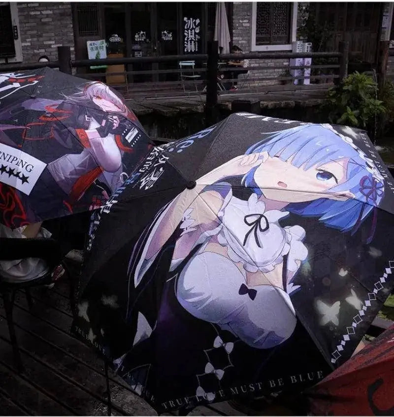 Anime Genshin Impact Umbrella Ganyu Hutao Three-folding UV Blocking Mobile Parasol Genshin Impact waterproof Rain Umbrella Gear SS69