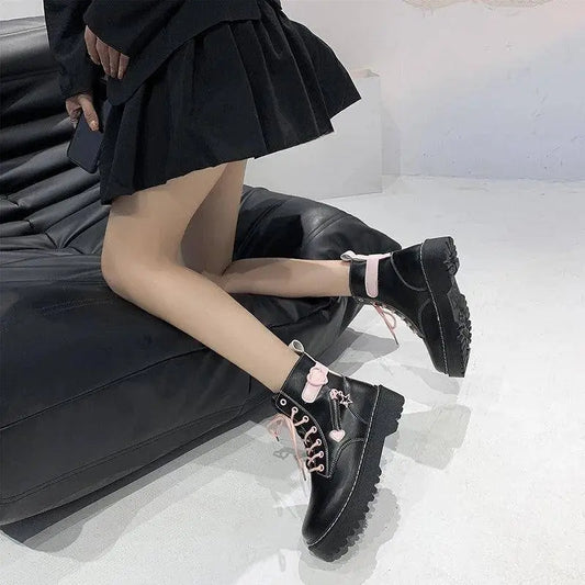 Autumn and Winter Fashion New Comfortable Fleece Warm Cross with Round Toe Cute Leather Women's Square Heel Ankle Boots - SS69