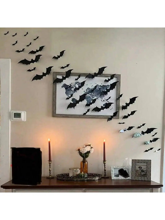 Black Bats Wall Decor Halloween Decor (60 pcs, 3D Waterproof) - SS69