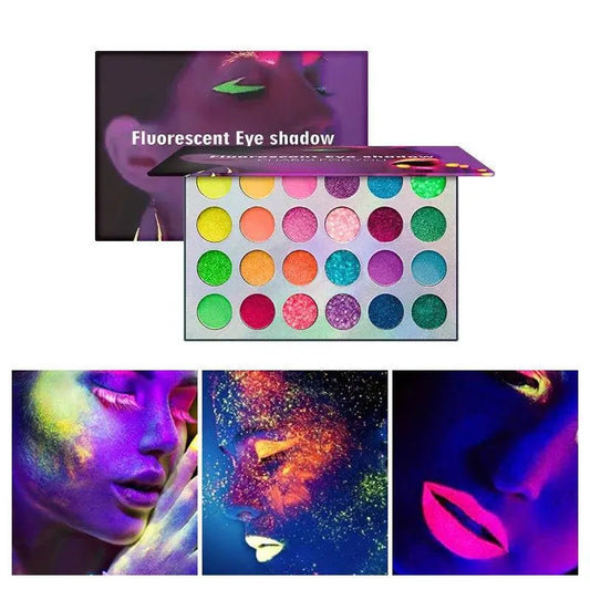 Blacklight UV Glow in Dark Fluorescent Eyeshadow Palette Stage Clubbing Neon Makeup Palette 24Colors Pigment Luminous Eye Shadow SS69