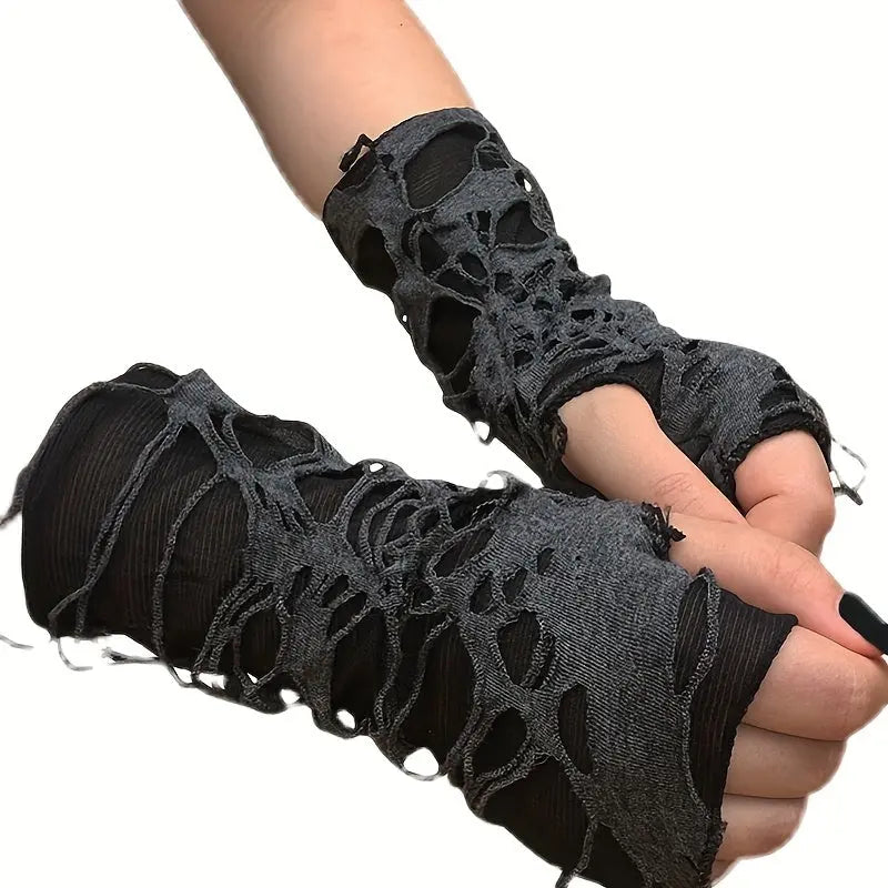 Breathable Mesh Rippled Gloves - Stylish Half-Finger Punk Style, Elastic Fit for Women SS69