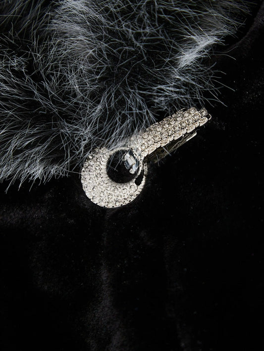 Casual Style Faux Fur Coat with Fox Fur Collar, Women'S Mid-Length Loose Fit Polyester Coat with Pockets, Fall/Winter Knitted Fabric Outerwear SS69