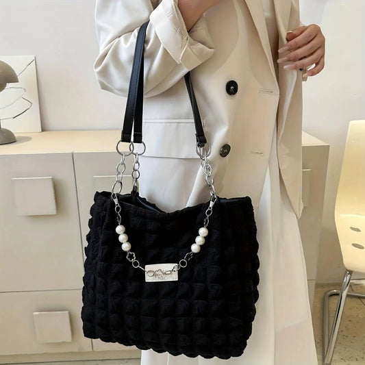 Chic Pleated Cloud Shoulder Bag - Bubble Ruched Tote with Soft Comfort - Fashionable Everyday Accessory for Women - SS69
