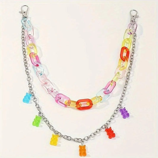 Colorful Bear Pendant Thick Chain Belt Candy Color Waist Chain Personalized Jeans Pants Chain For Women SS69
