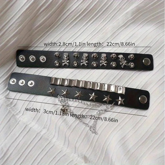 Cool Punk Style Pu Lather Chunky Bracelet, Y2k Style Hand Jewelry For Halloween Party Favors, Halloween Birthday Gift - SS69