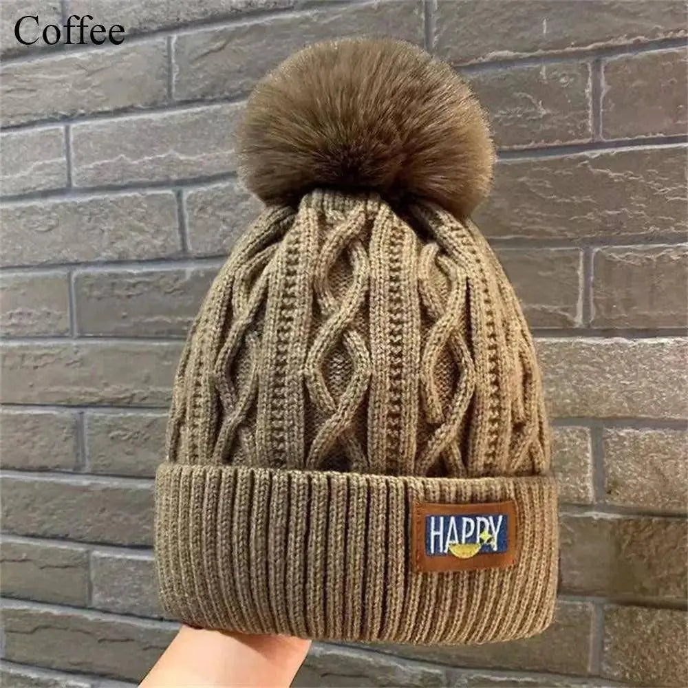 Fashion Women Pompoms Hat Hairball Hat Thickened Winter Warm Hat Stylish Beanie Hats Casual Outdoor Knitted Cap SS69