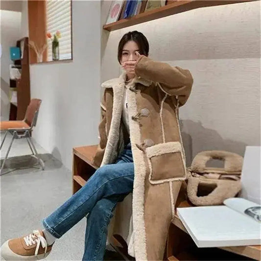 Fashionable Simple Commuting Slimming Slimming Medium Length Lamb Fur Coat Fur Fur Integrated Women Plush 2025 New Autumn Winte SS69