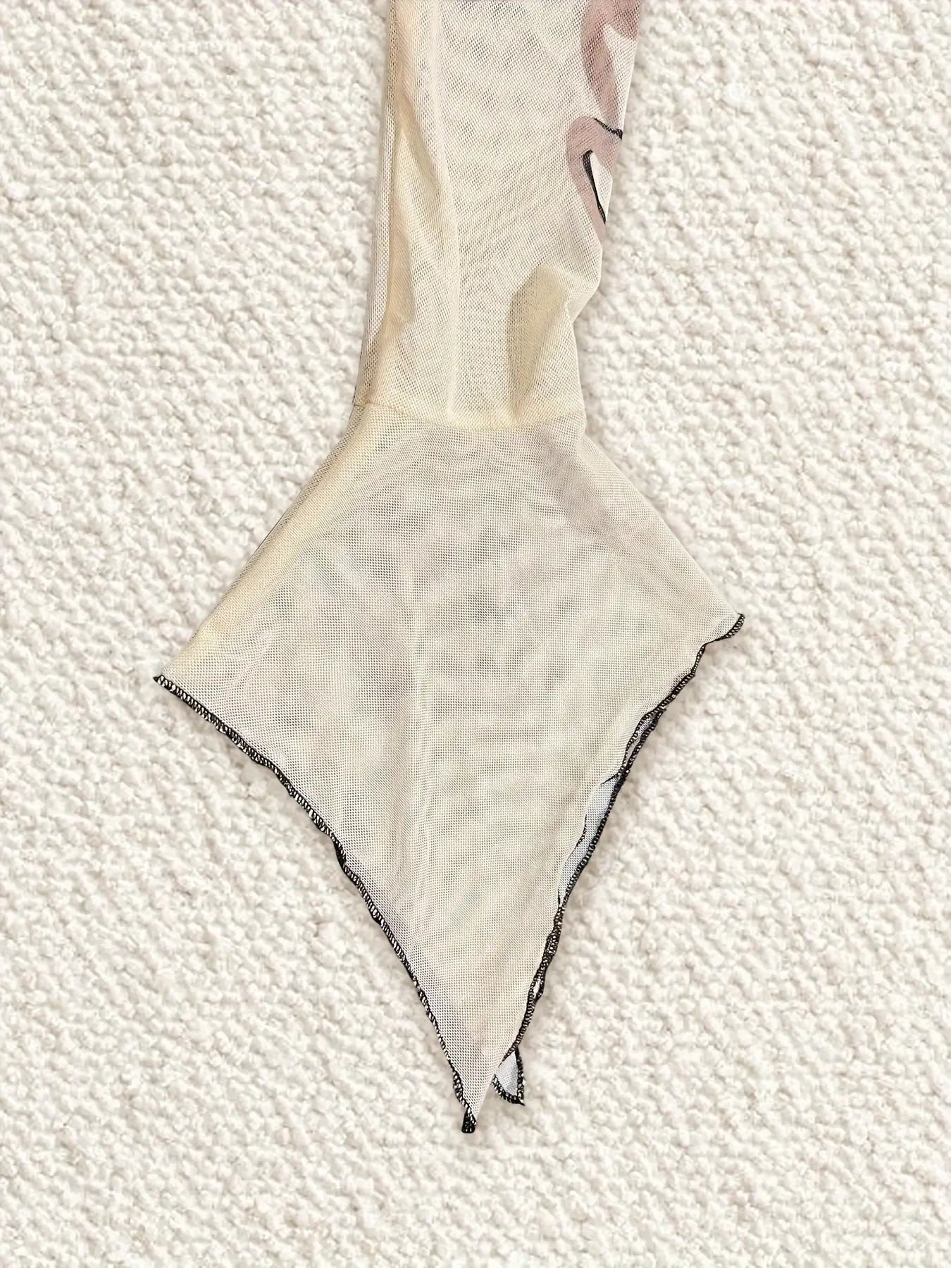 Figure Print Ruffle Trim Asymmetric T-shirt, Y2K Sheer Mesh Long Sleeve Top, Women's Clothing SS69