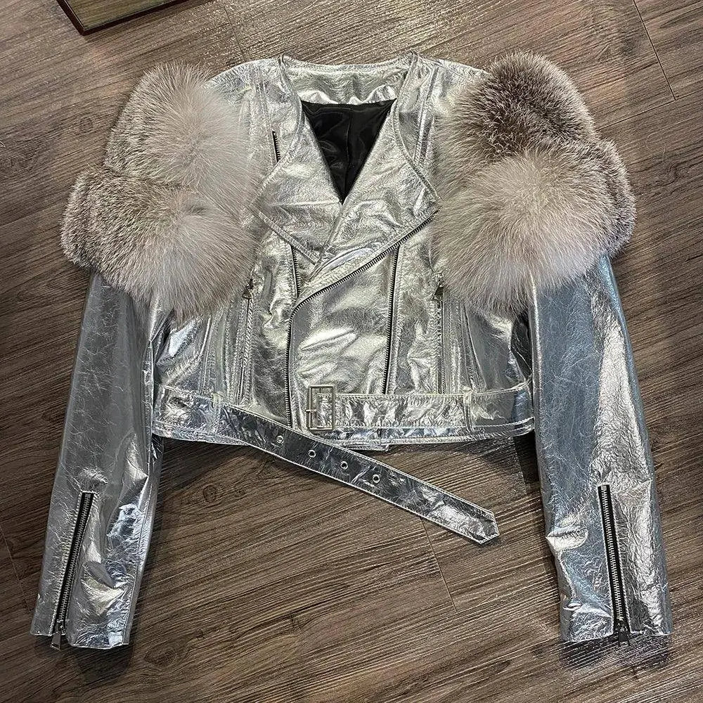 GO BALLISTIC YA Women Leather Jacket With Fur Sleeve Fashion Ladies Crop Jacket SS69