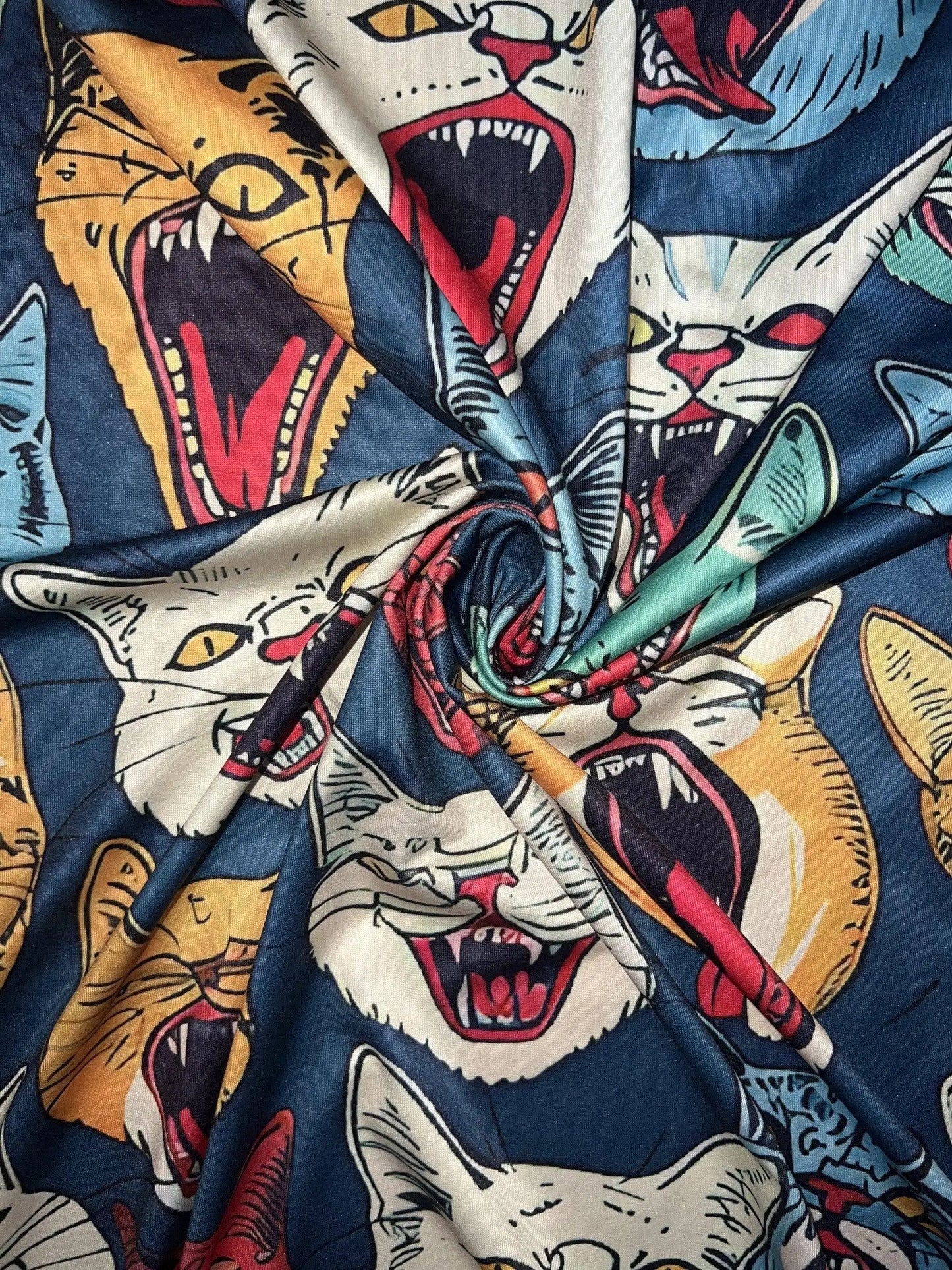 GOTHIC COLORFUL CATS Print Strap Dress, Crisscross V Neck Sleeveless A-line Cami Dress For Spring & Summer, Women's Clothing SS69