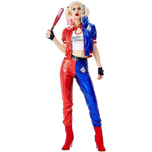 Girls Suicide Harley Cosplay Costumes Joker Squad Quinn Clown Jacket Pants Sets Christmas Halloween Party Fancy Dress for Women - SS69